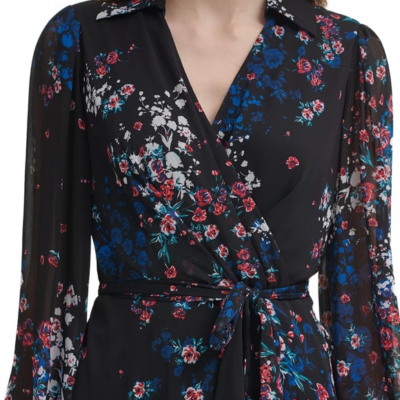 DKNY Floral-Print Wrap-Style Dress - Size 8 - Picture 3 of 10